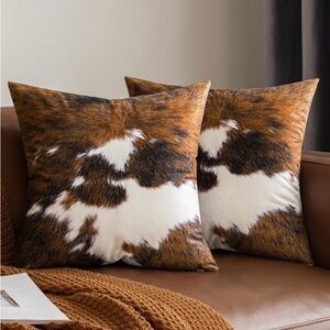 Brown and White Cowhide Throw Pillow Covers